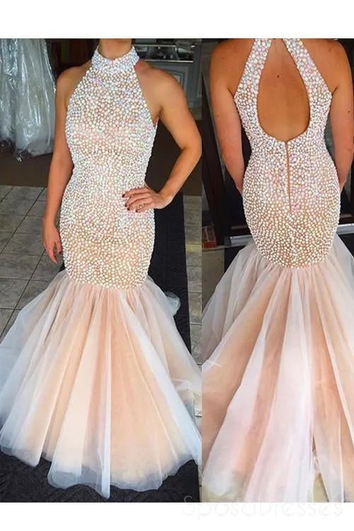 2017 Tulle Mermaid Evening Prom Dress, Long Cheap Evening Prom Dress, Pearls Prom Dress, 2017 Prom Dress, Formal Prom Dress, 17020