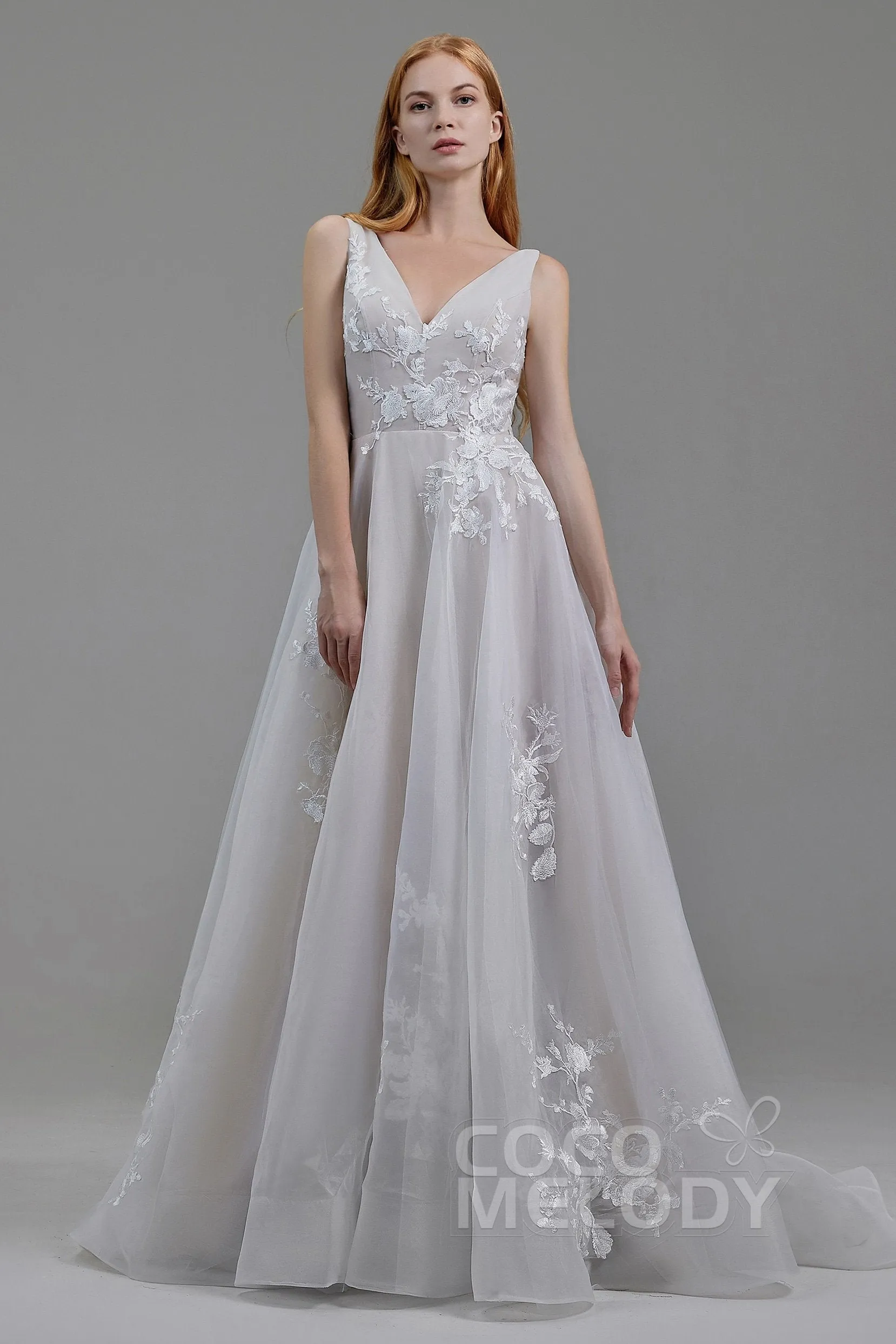 A-Line Court Train Organza and Tulle Wedding Dress LD5862