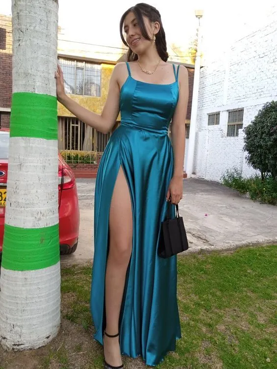 A Line Satin Long Prom Dress,Graduation Dress Y1583