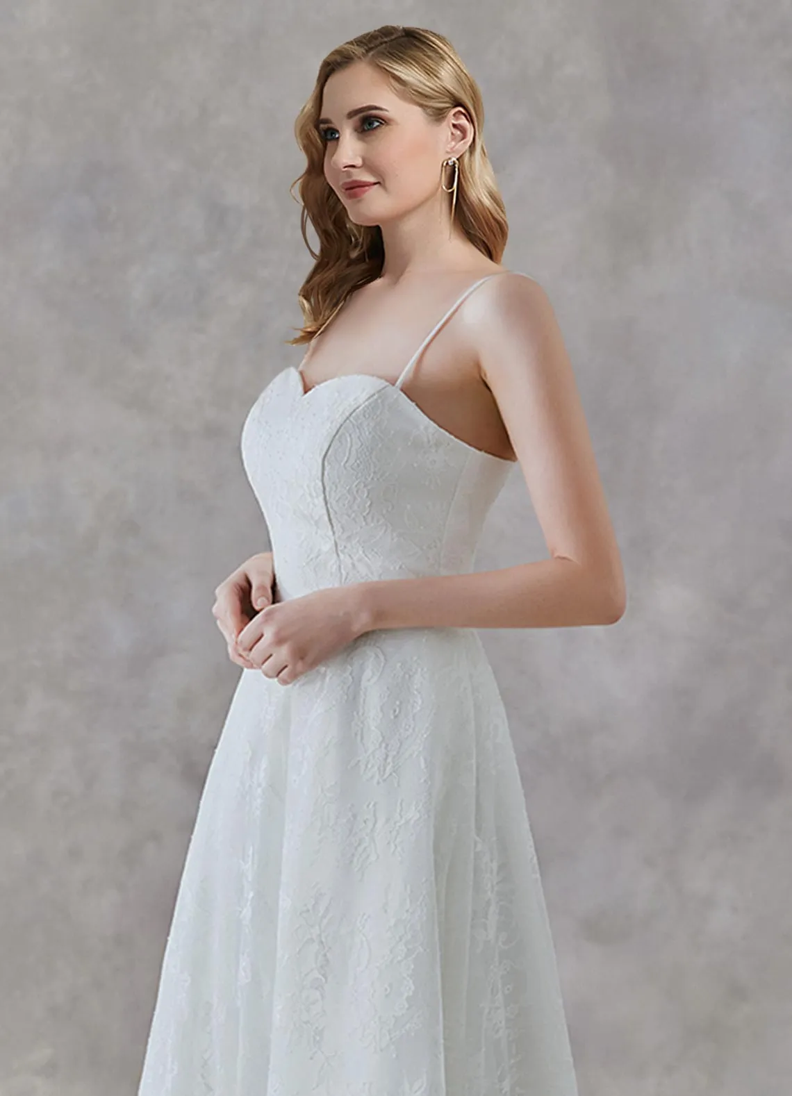 A-Line Scoop Neck Tea Length Lace Wedding Bridal Gowns Use In Two Ways