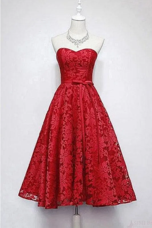 A Line Sweetheart Ankle Length Homecoming Dress Cheap Lace Prom Dresses