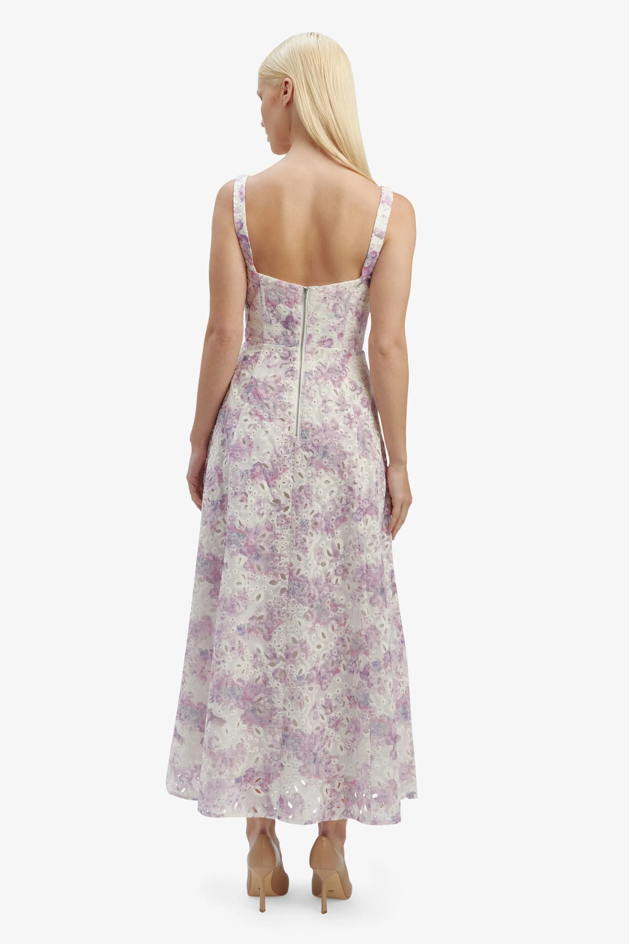 Adaline Broderie Midi Dress - Lilac Floral