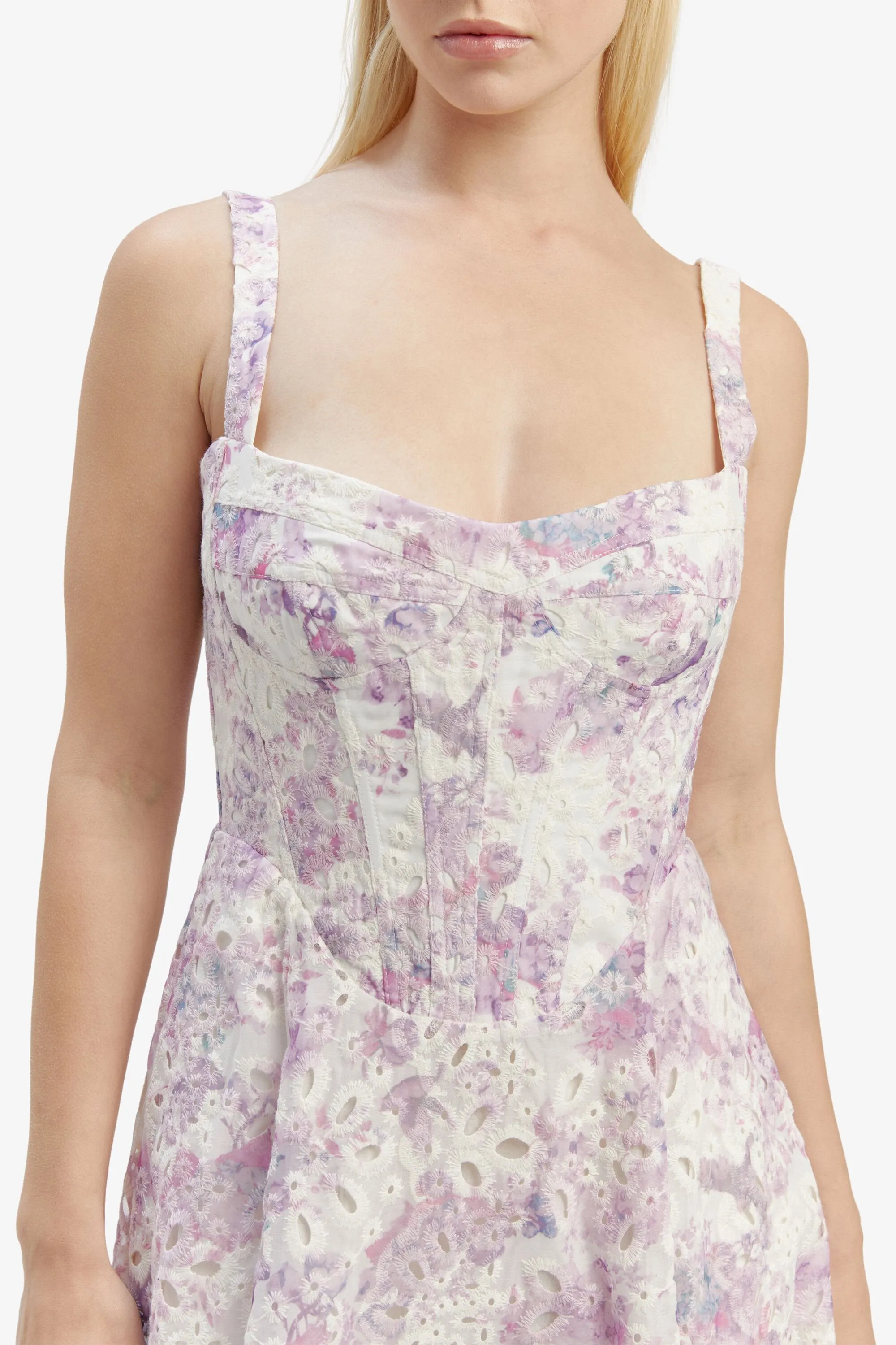 Adaline Broderie Midi Dress - Lilac Floral