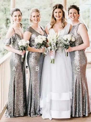 Affordable Mismatched Sexy Mermaid Long Wedding Sparkle Sequin Bridesmaid Dresses, WG462