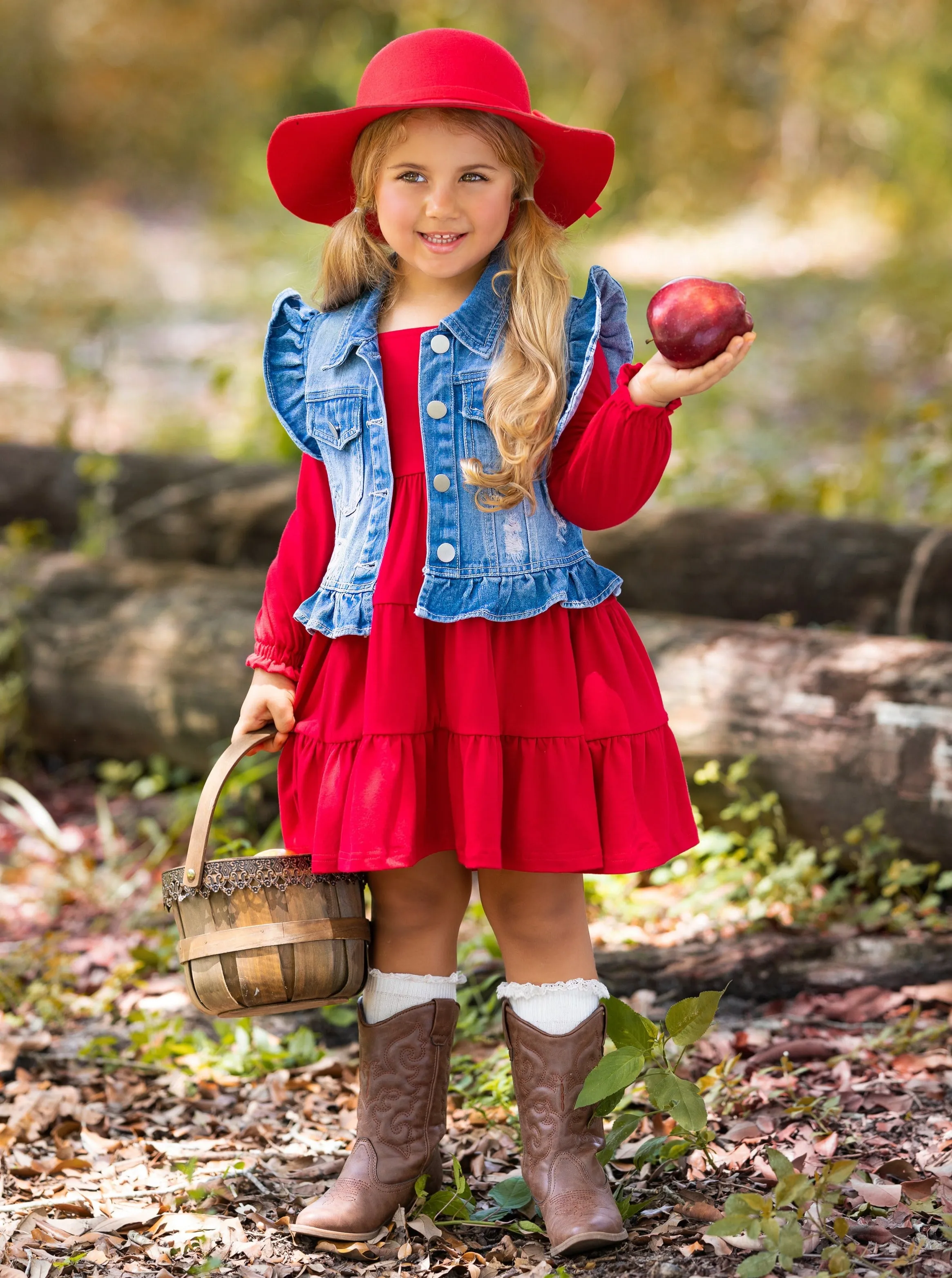 Always In Style Denim Vest and Red Dress Set