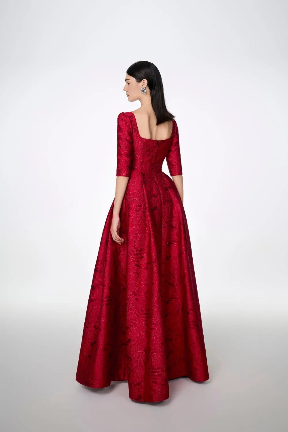 Amelia Ball Gown Curved Neck Brocade Maxi Dress