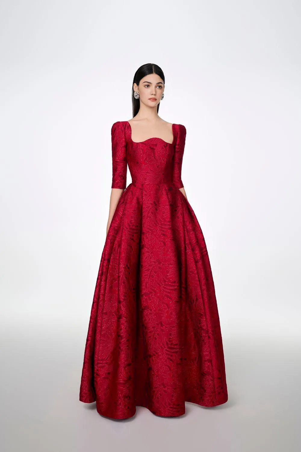 Amelia Ball Gown Curved Neck Brocade Maxi Dress