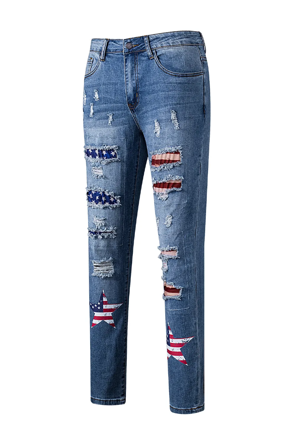 American Flag Patched Distressed Jeans