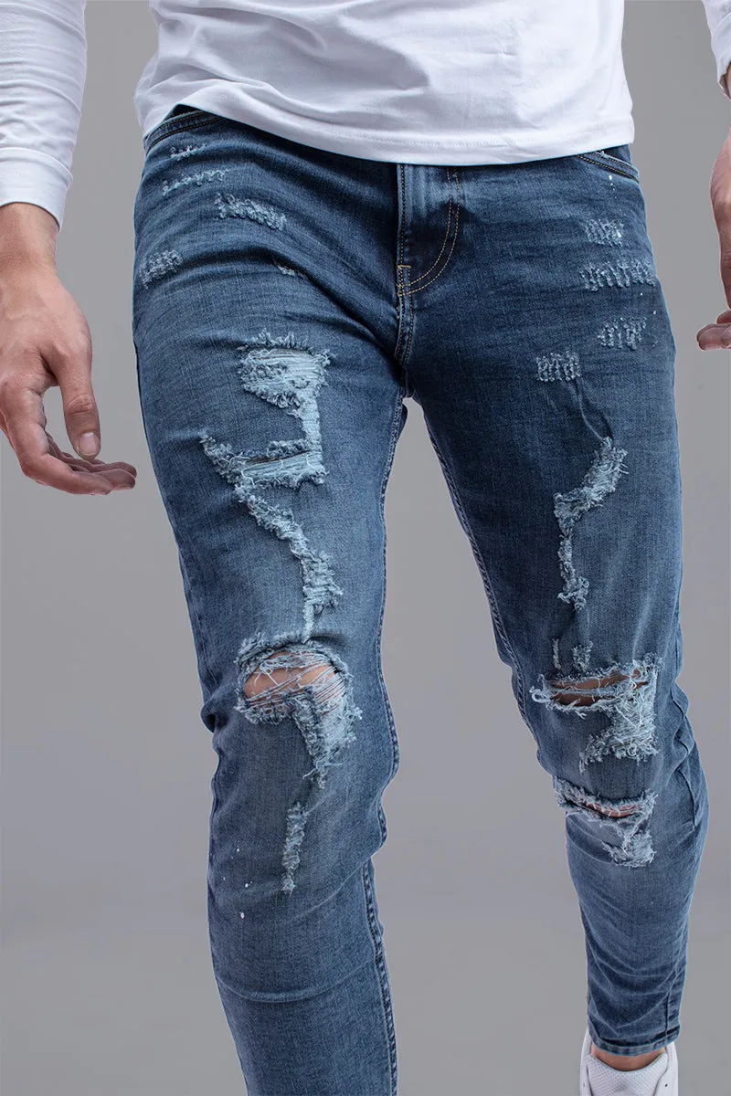 Anguish Marine Blue Distressed Denim