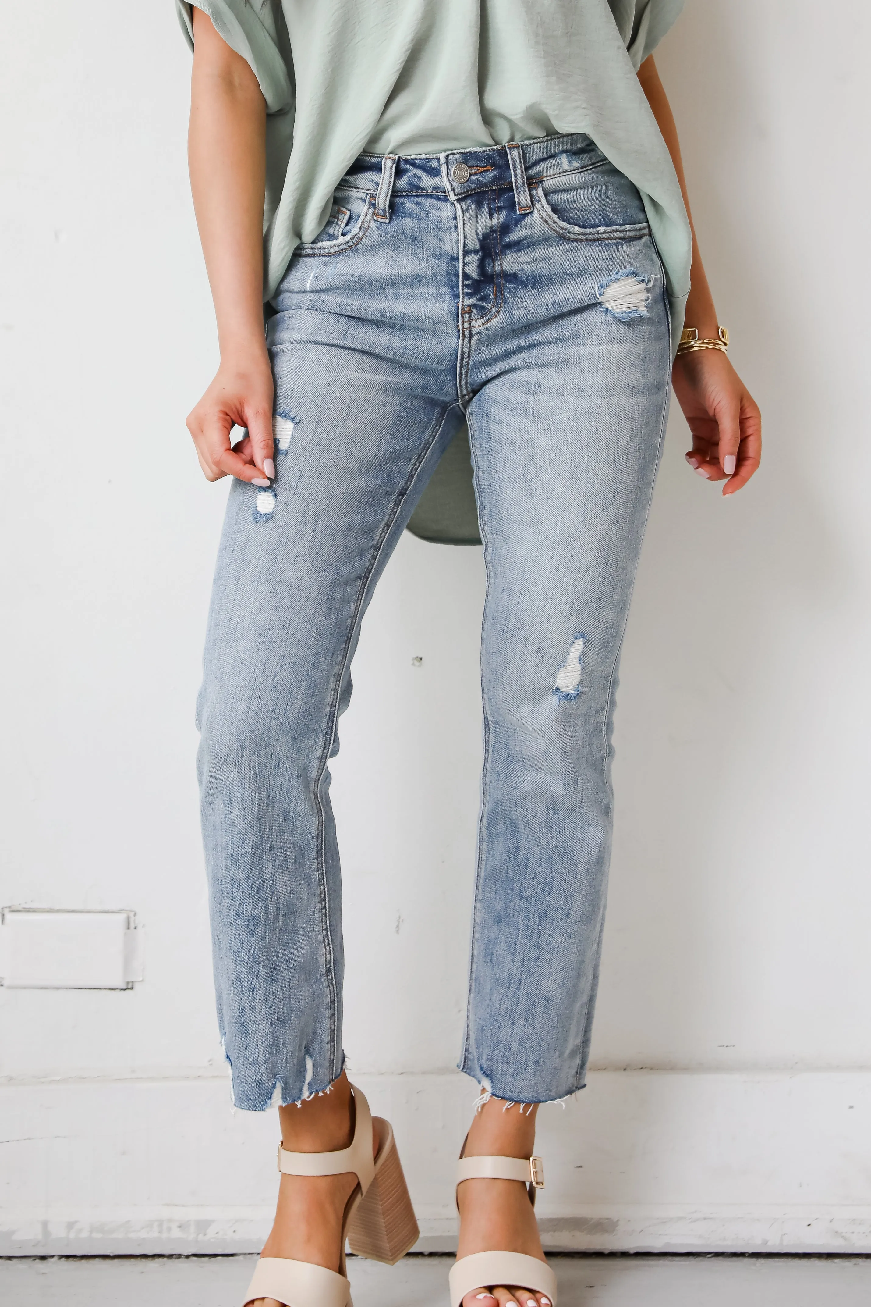 Aubrey Light Wash Distressed High-Rise Kick Flare Jeans