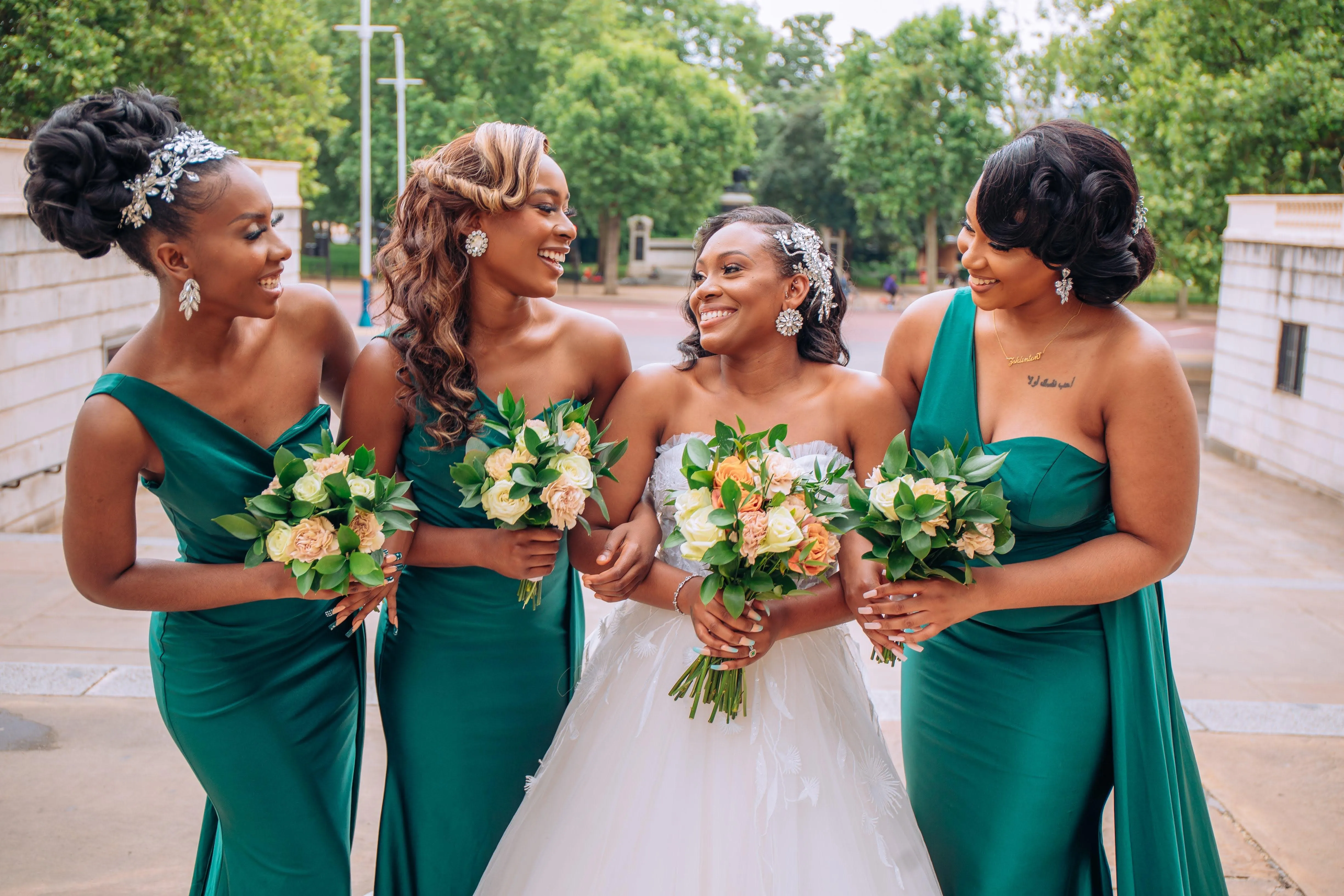 AURORA One Shoulder Bridesmaids Maxi Dress with Side Train - Emerald Green