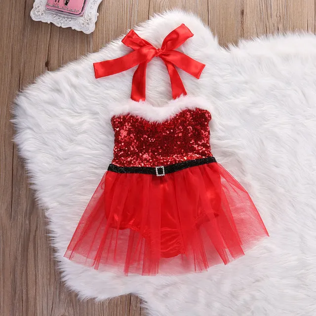 Baby Girl Sequin Tutu Santa Dress for Christmas Pictures Red Or Green