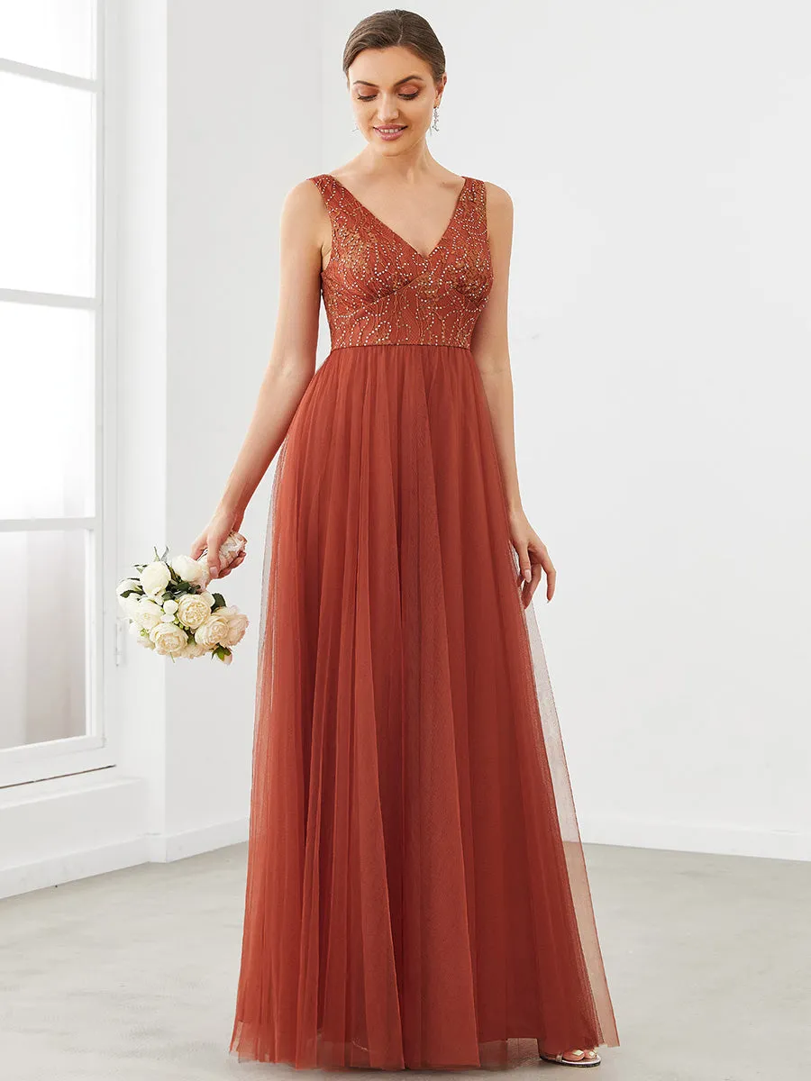 Backless Deep V Neck Sleeveless A Line Wholesale Bridesmaid Dresses