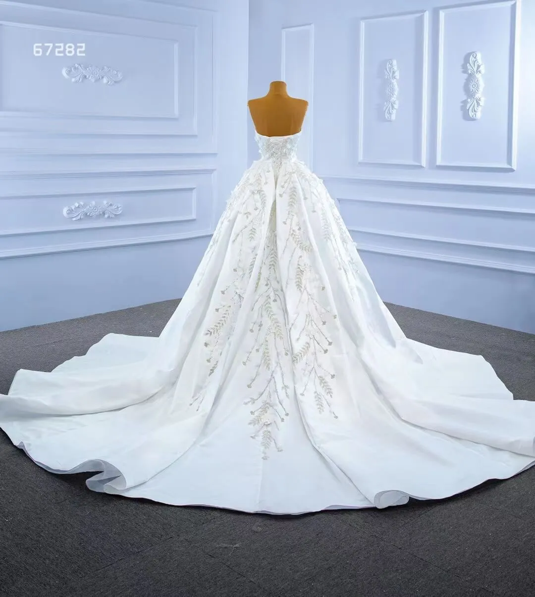 Beaded 3D Flower Satin Wedding Dresses with Sleeves 67282