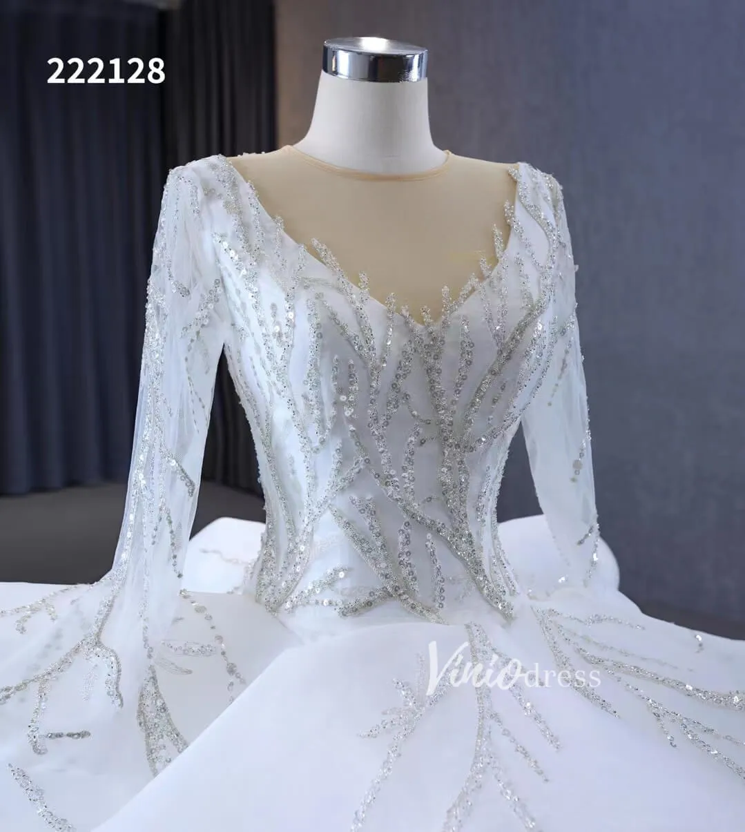 Beaded Lace Aplique Ruffled Wedding Dresses Long Sleeve Bridal Gown 222128