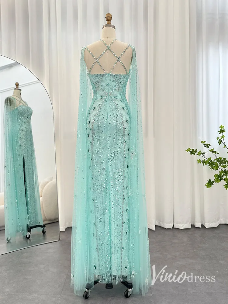 Beaded Mermaid Evening Dresses Extra Long Sleeve Pageant Dress AD1149