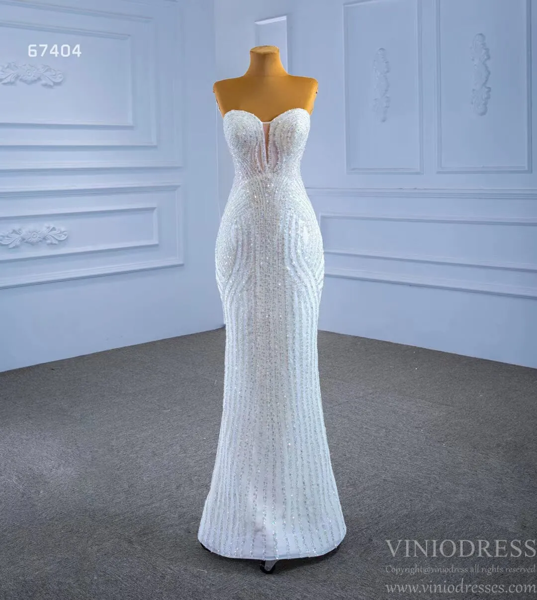 Beaded Sheath Wedding Dress with Removable Overskirt 67404 Viniodress