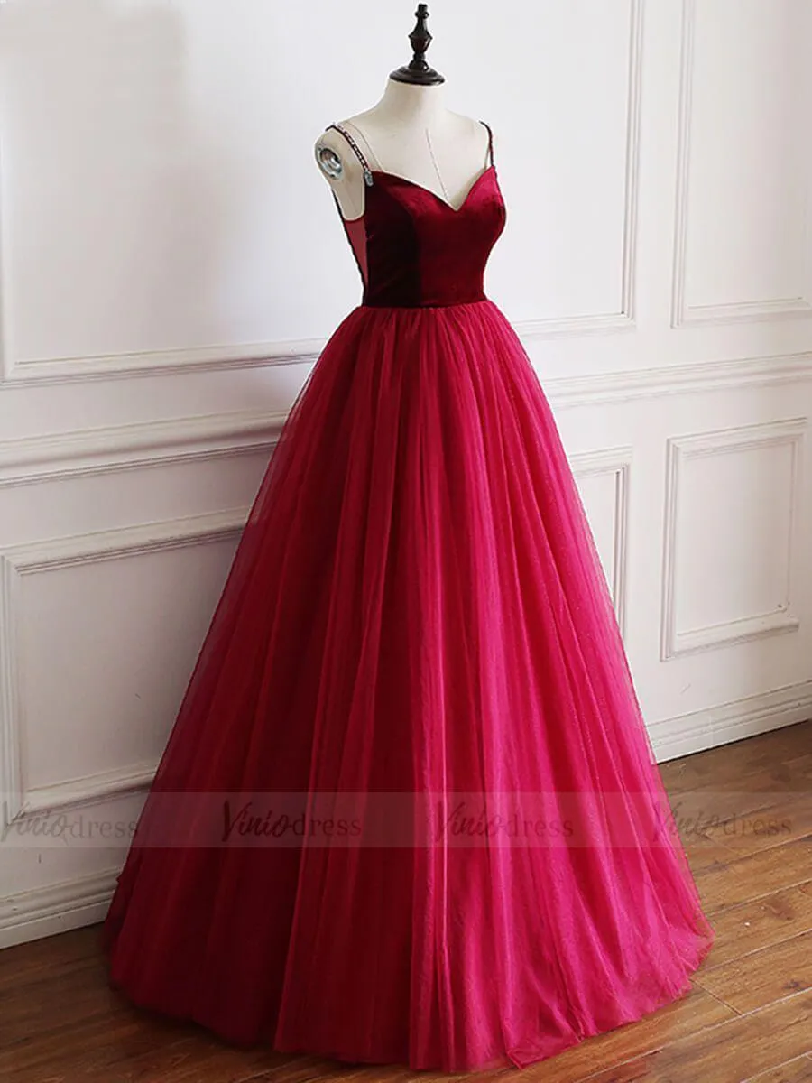 Beaded Spaghetti Strap Rose Red Prom Dresses Cheap FD1661