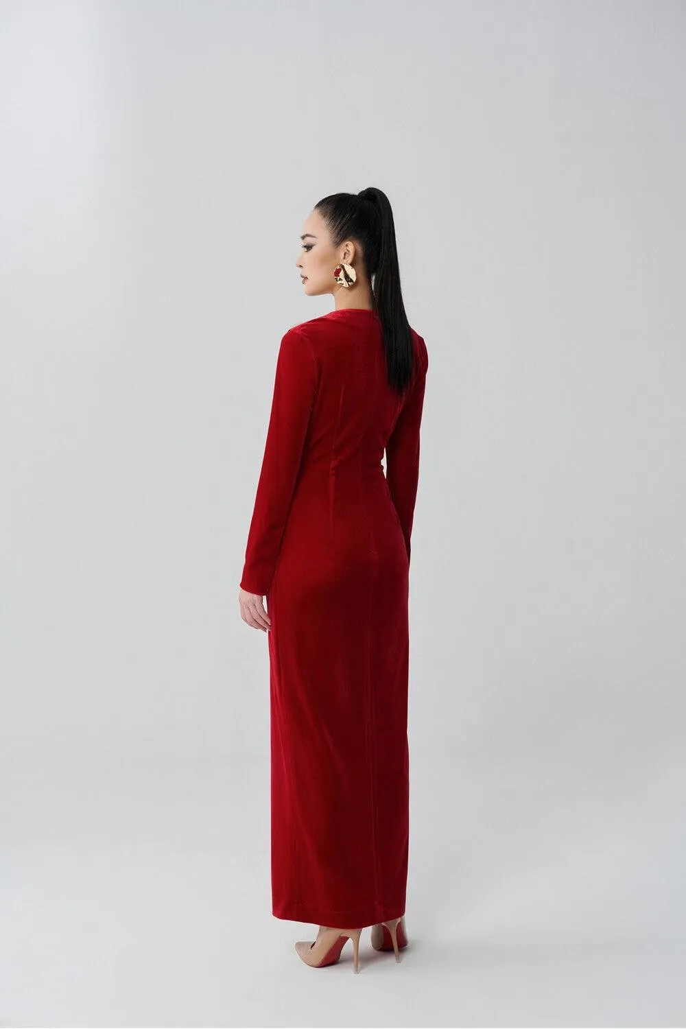 Becky Slit V-Neck Velvet Midi Dress