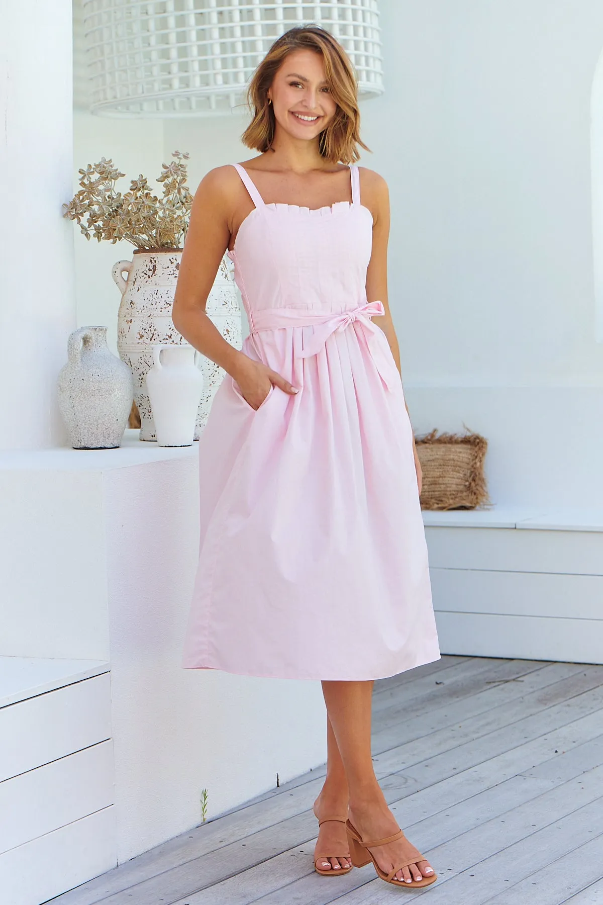 Bellamae Pink Tie Waist Singlet Maxi Dress