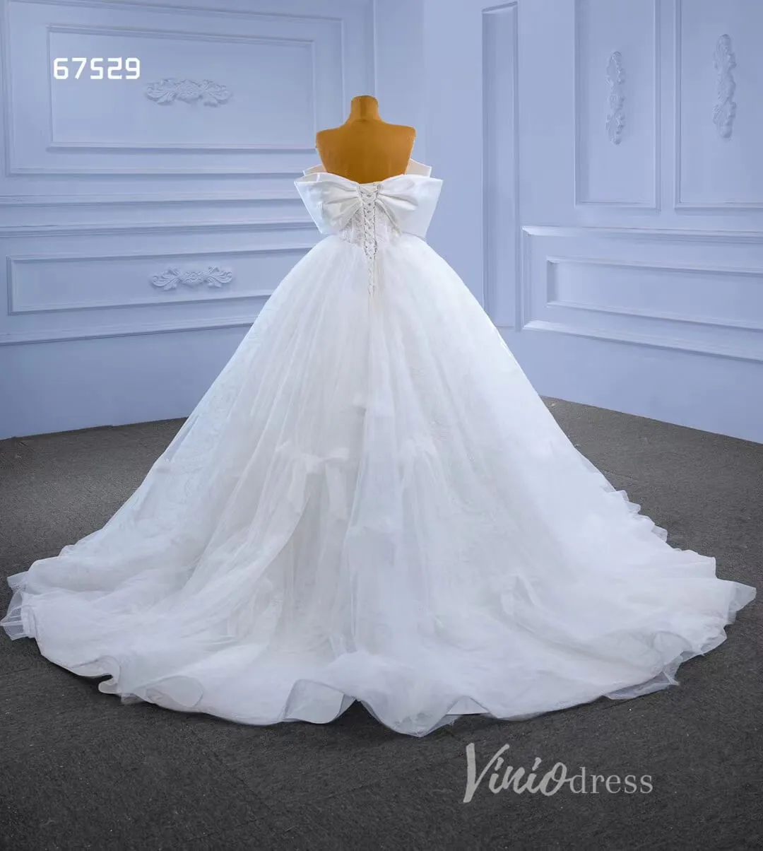 Big Bow tie Wedding Dresses Glittery White Ball Gown 67529