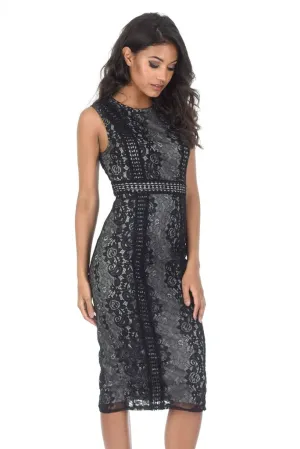 Black and Grey Lace Midi Dress