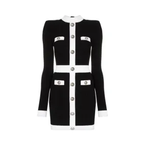 BLACK AND WHITE BODYCON BUTTONS DRESS