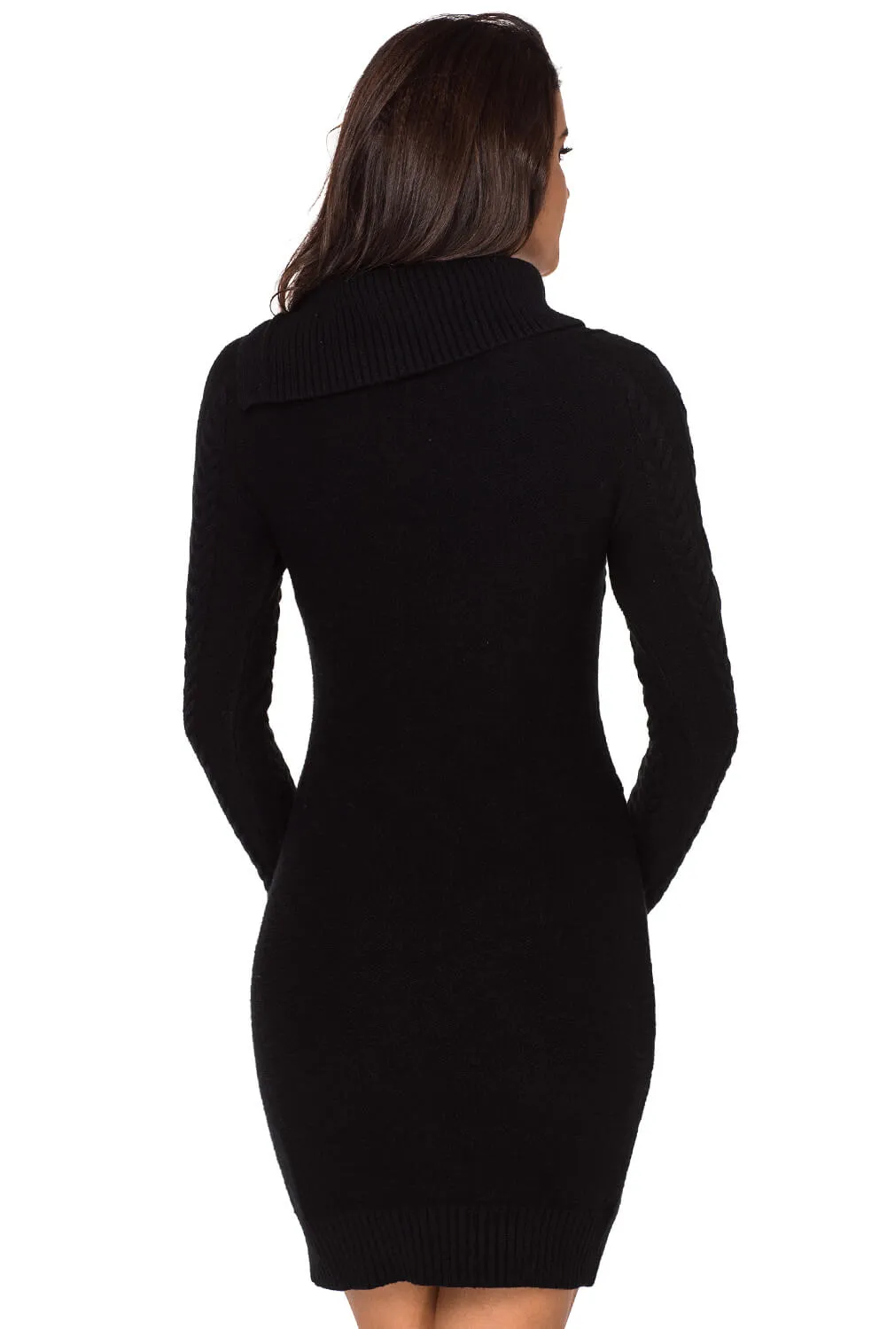 Black Asymmetric Collared Sweater Dress