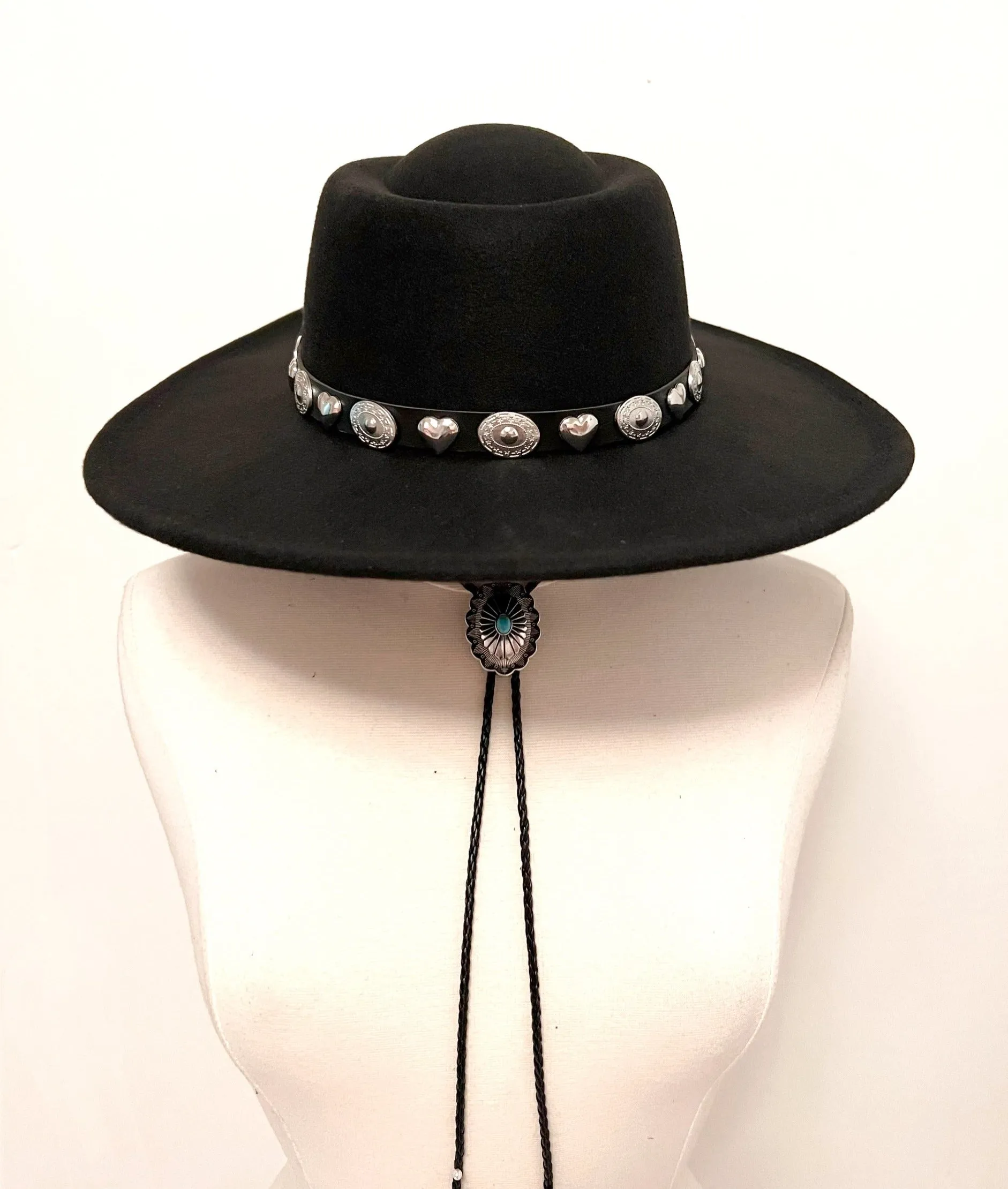 Black Outlaw Heart and Concho Stud Western Hat