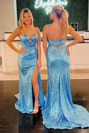 Black Sequin Keyhole Long Mermaid Prom Dresses,BD93129