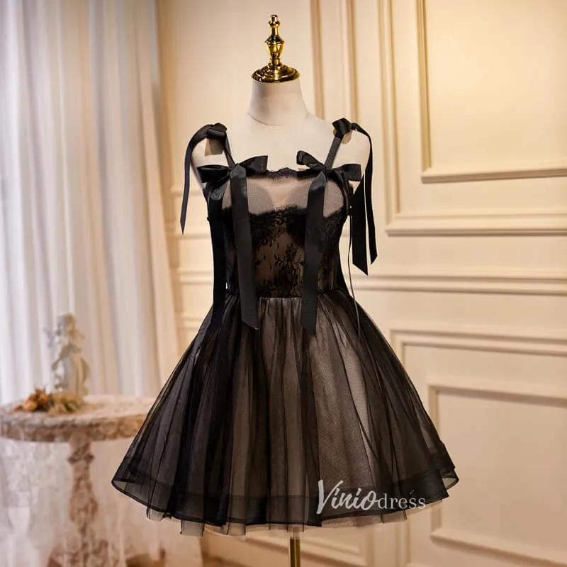 Black Tulle Homecoming Dresses Spaghetti Strap Short Prom Dress SD1588