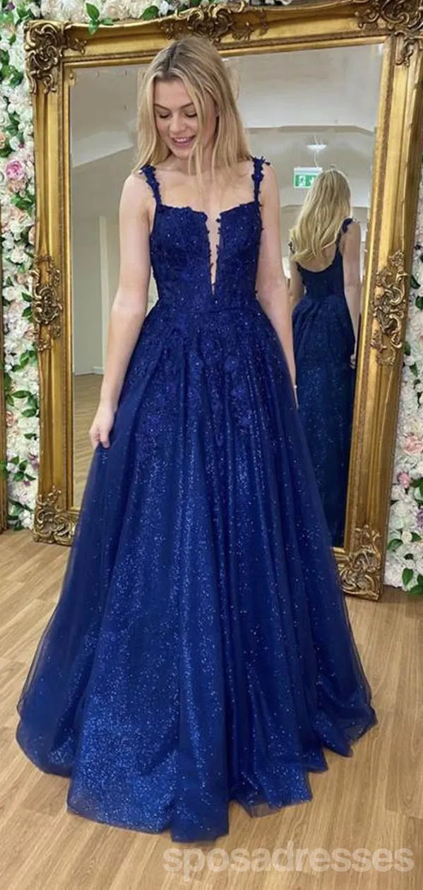 Blue A-line V-neck Cheap Long Prom Dresses Online,Evening Party Dresses,12712