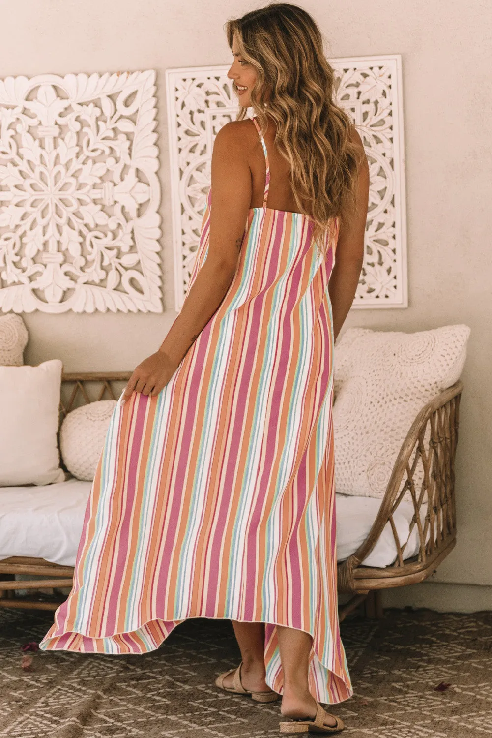 Bohemian Striped Sleeveless Maxi Dress