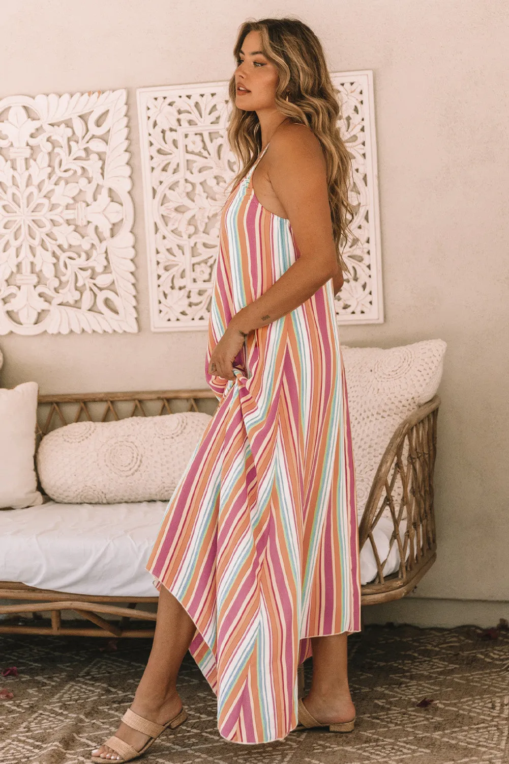 Bohemian Striped Sleeveless Maxi Dress