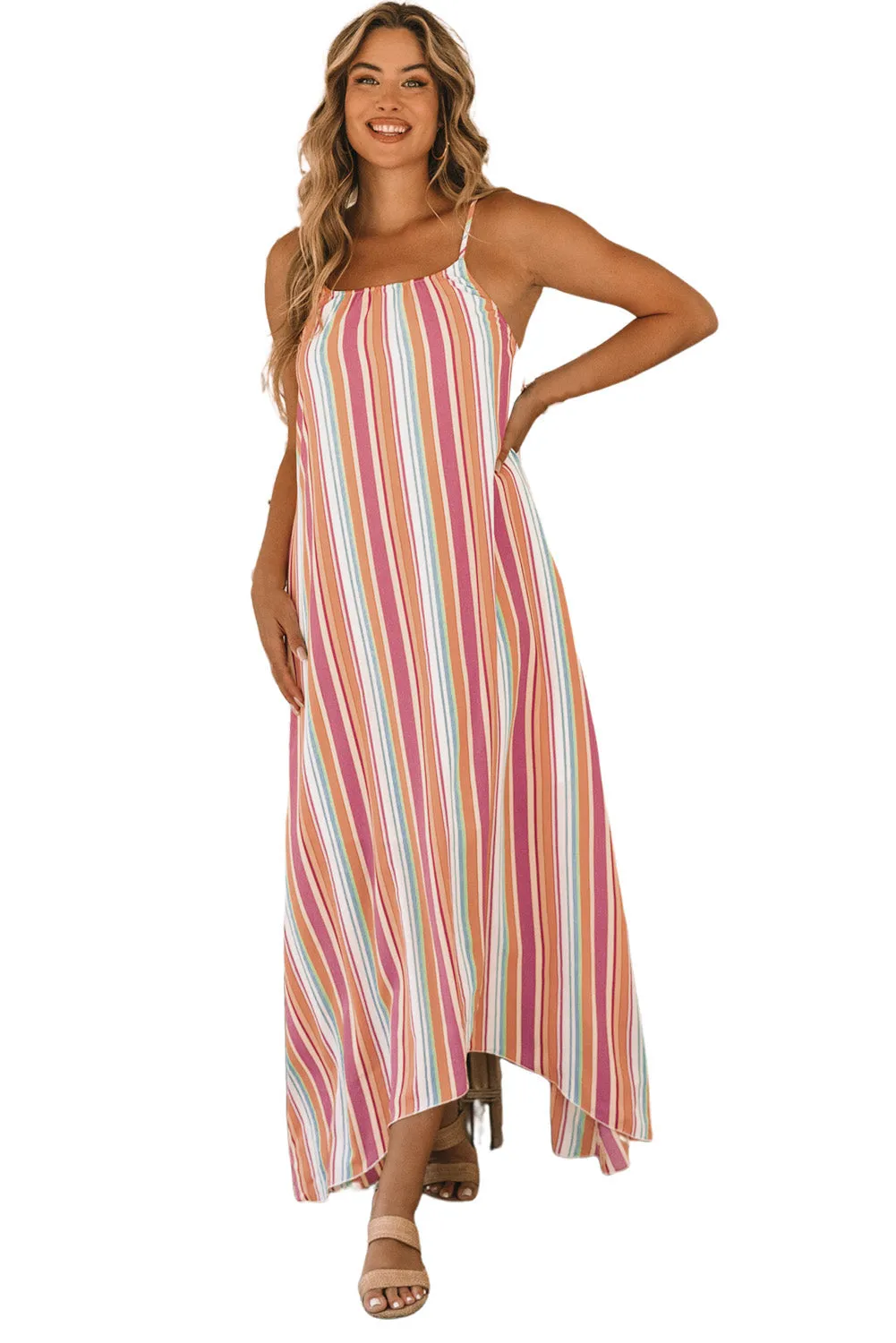 Bohemian Striped Sleeveless Maxi Dress