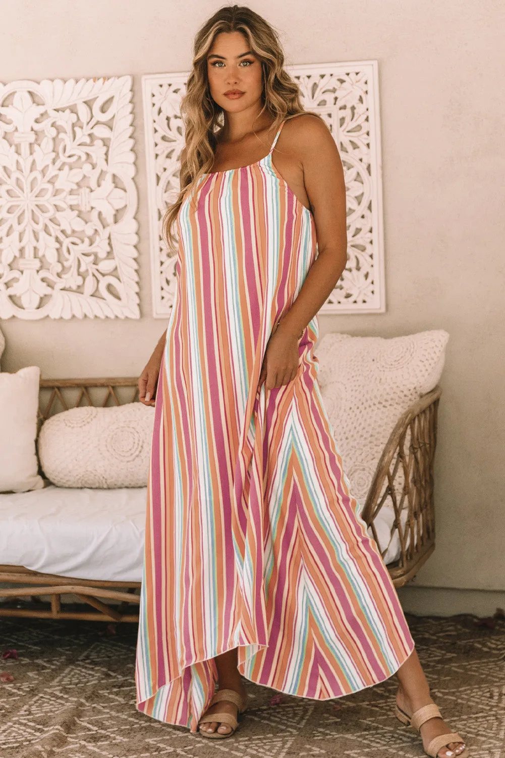 Bohemian Striped Sleeveless Maxi Dress