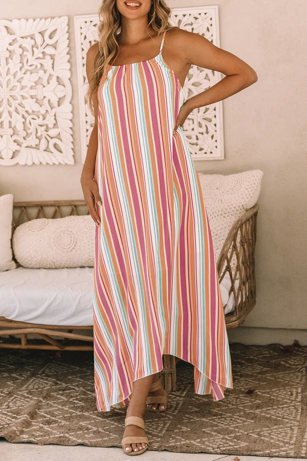 Bohemian Striped Sleeveless Maxi Dress