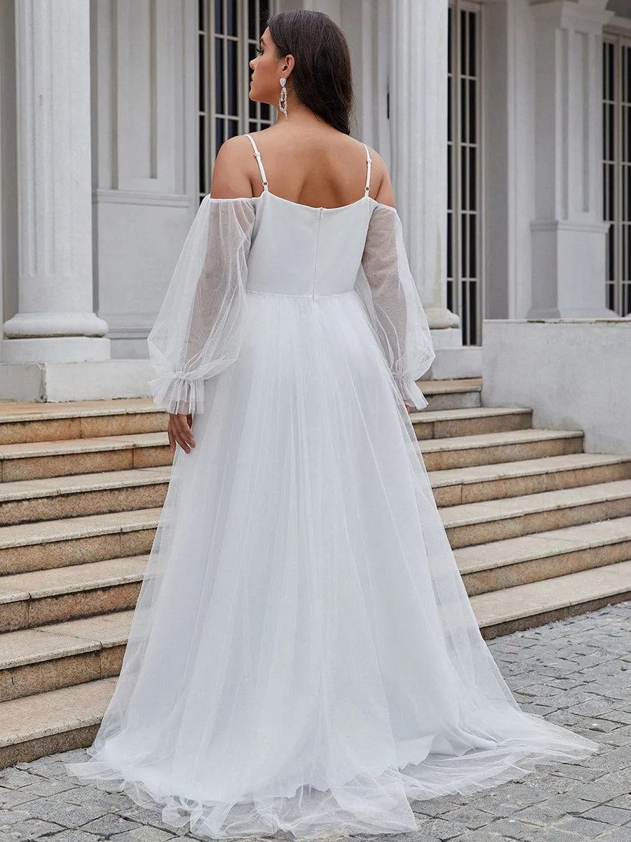 Boho Chic Cold Shoulder Lantern Sleeve Wedding Dress