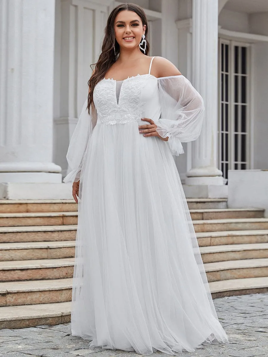 Boho Chic Cold Shoulder Lantern Sleeve Wedding Dress