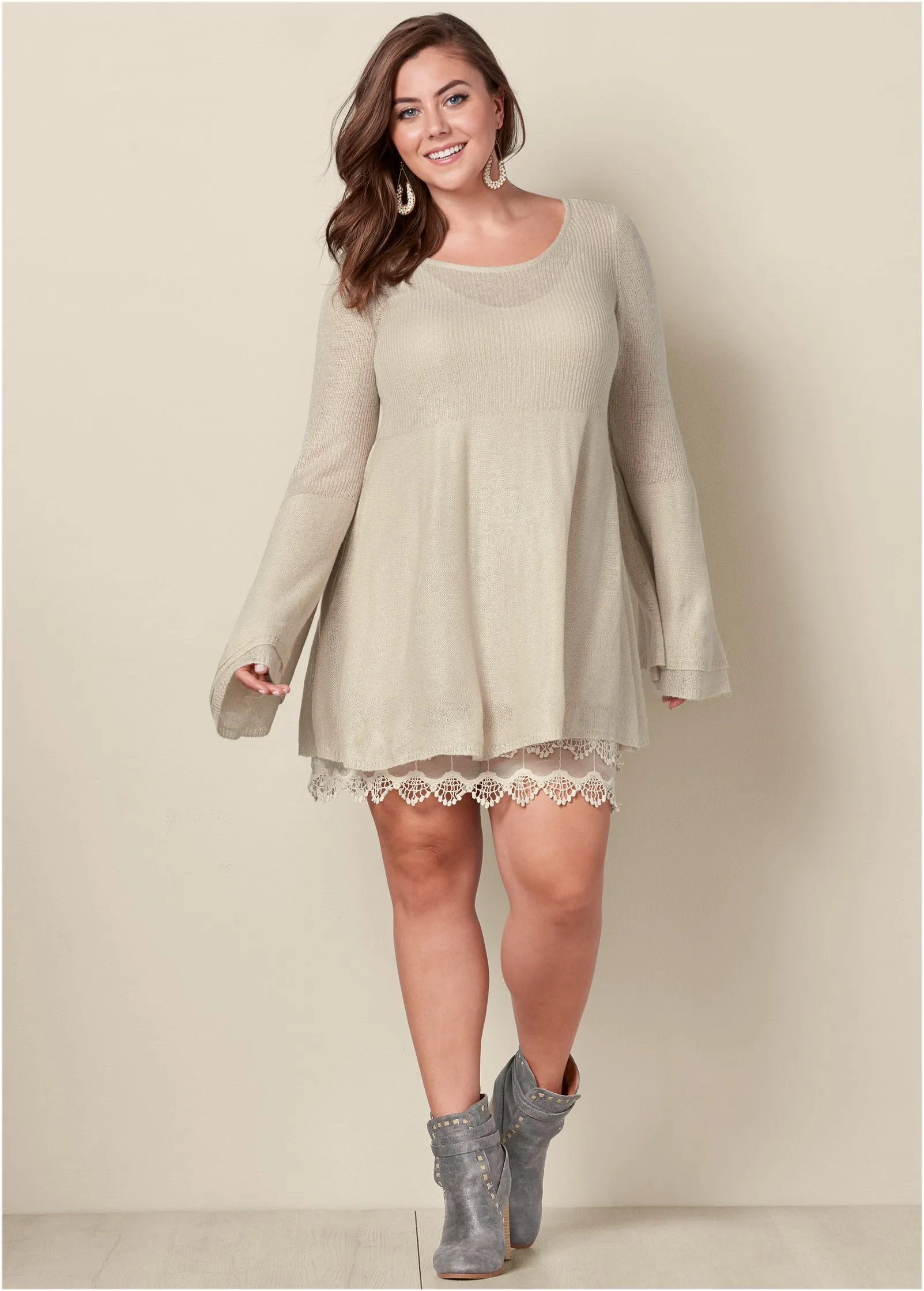 Boho Sweater Dress - Oatmeal