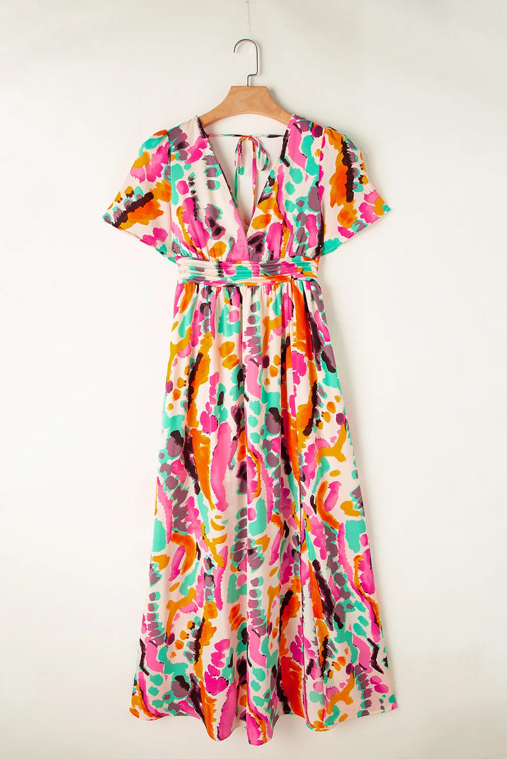 Boho Tie-dye V Neck Maxi Dress