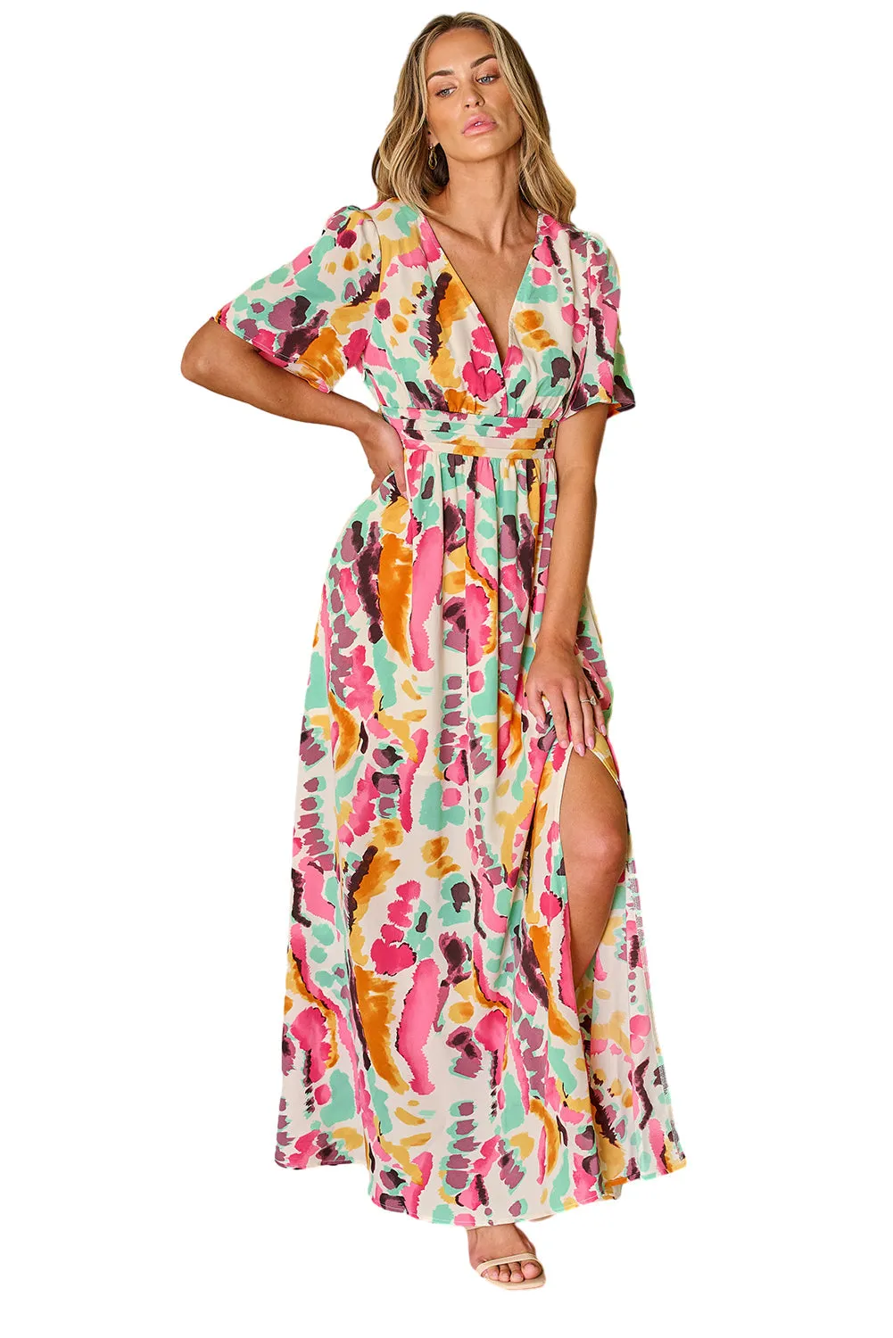 Boho Tie-dye V Neck Maxi Dress