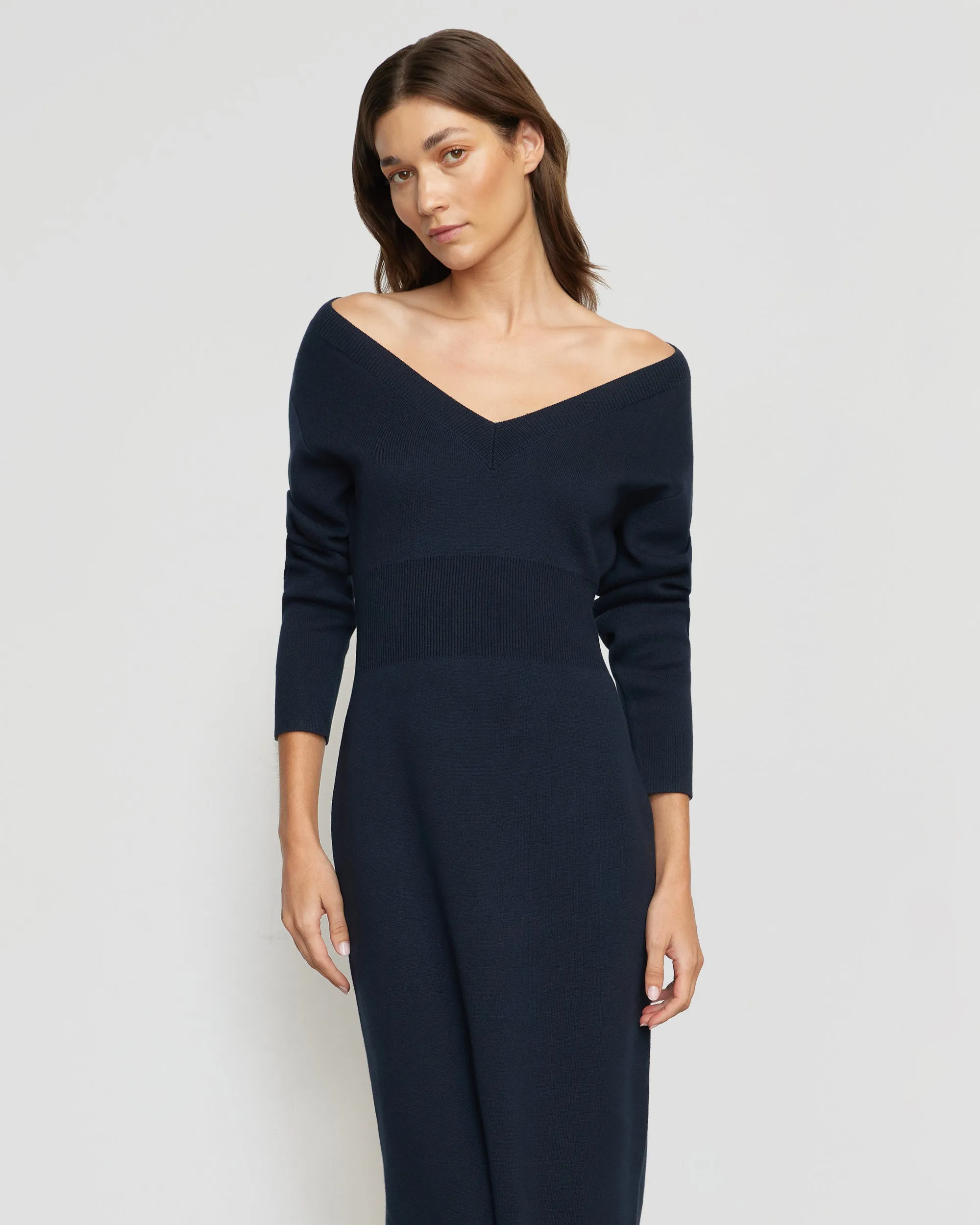 Bora Off-Shoulder V-Neck Sweater Dress