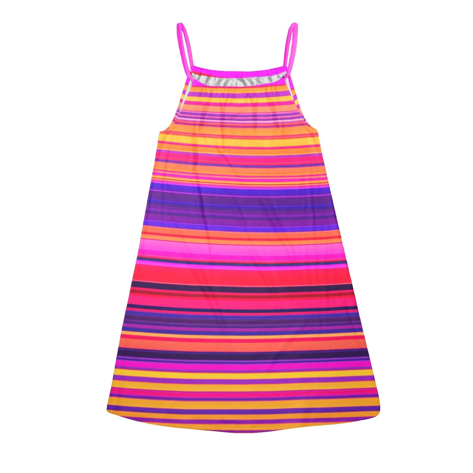 bright sunrise sunset colors print Drawstring Neck Sleeveless Dress (Model D68)