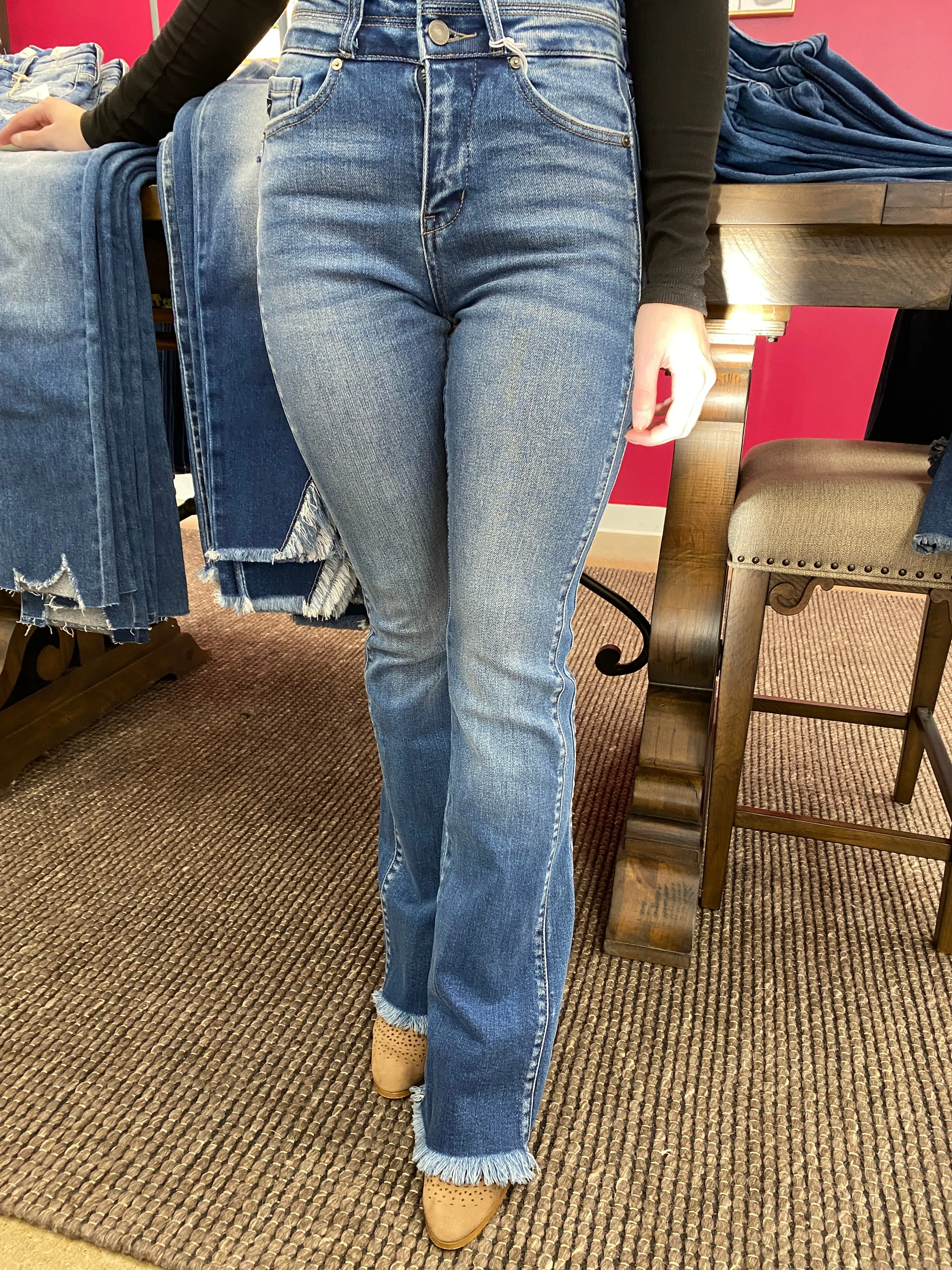 Britt - A Pair of High Rise Side Panel Bootcut Jeans