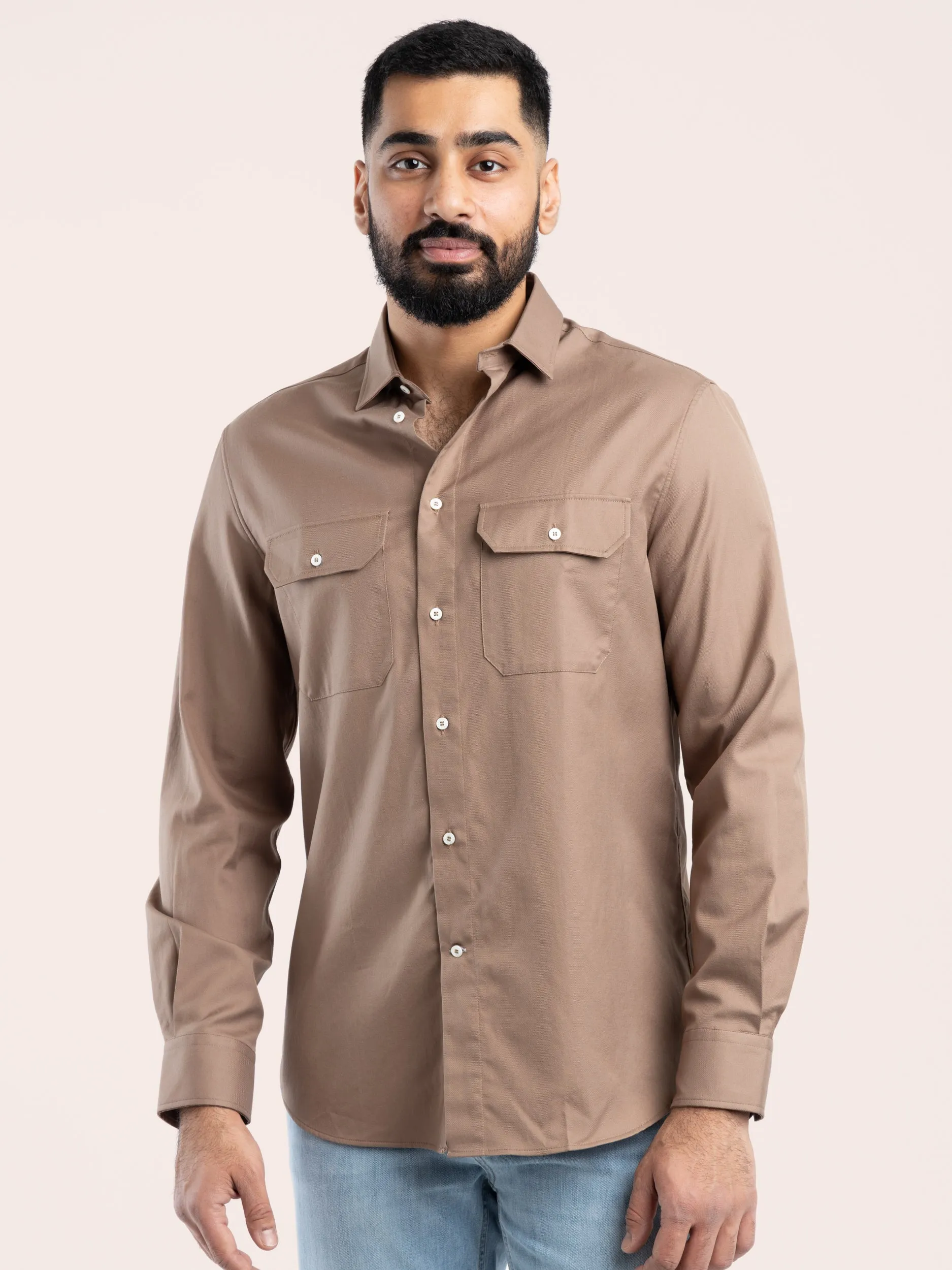 Brown Cotton Sport Shirt