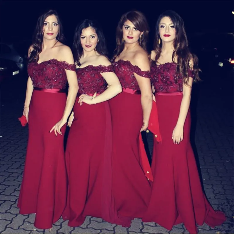 Burgundy Bridesmaid Dresses Mermaid Sweetheart Off Shoulder Formal Gowns