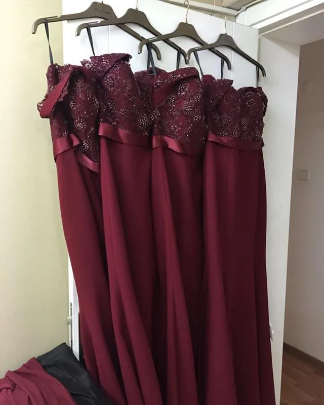 Burgundy Bridesmaid Dresses Mermaid Sweetheart Off Shoulder Formal Gowns