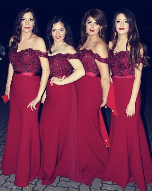 Burgundy Bridesmaid Dresses Mermaid Sweetheart Off Shoulder Formal Gowns