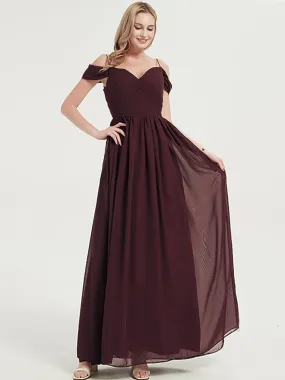 Cabernet Cold Shoulder Spaghetti Straps Pleated Chiffon Bridesmaid Dress